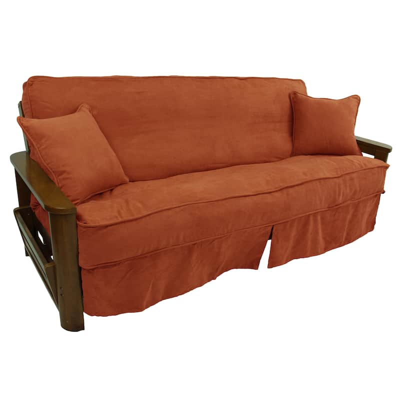 Microsuede Full-Size 8-10 Inch Thick Futon Slip Cover Set with Two Throw Pillows - Full - Spice