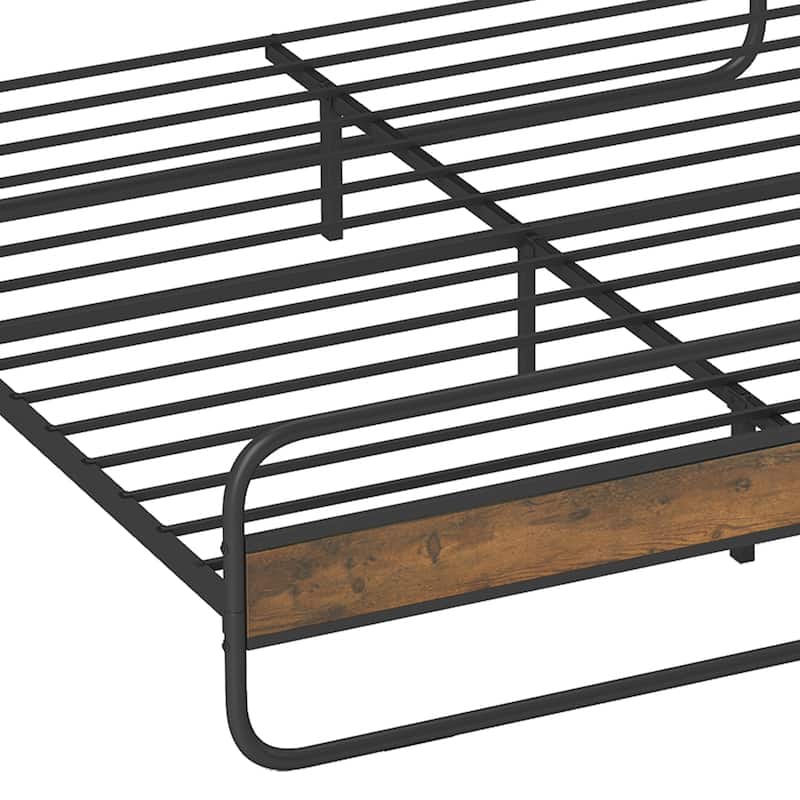 Moasis Metal Platform Bed Frame with Wooden Headboard