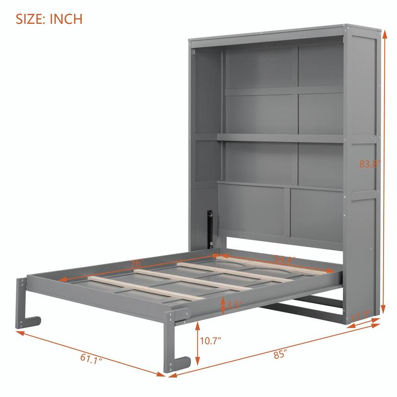 Full/Queen Size Murphy Bed Wall Bed with Shelves