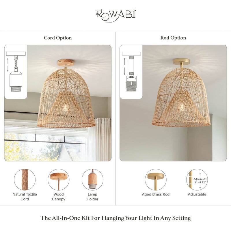 Santa Barbara Rattan Flush Mount - Rattan Natural Handwoven Ceiling Light for Living Room or Hallway in Modern, Farmhouse Style