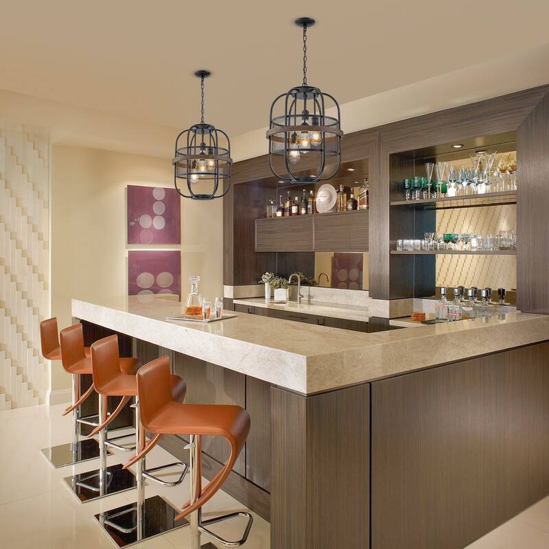 4-Light Industrial Farmhouse Black Lantern Mesh Pendant Chandelier - Dia.17.24-in