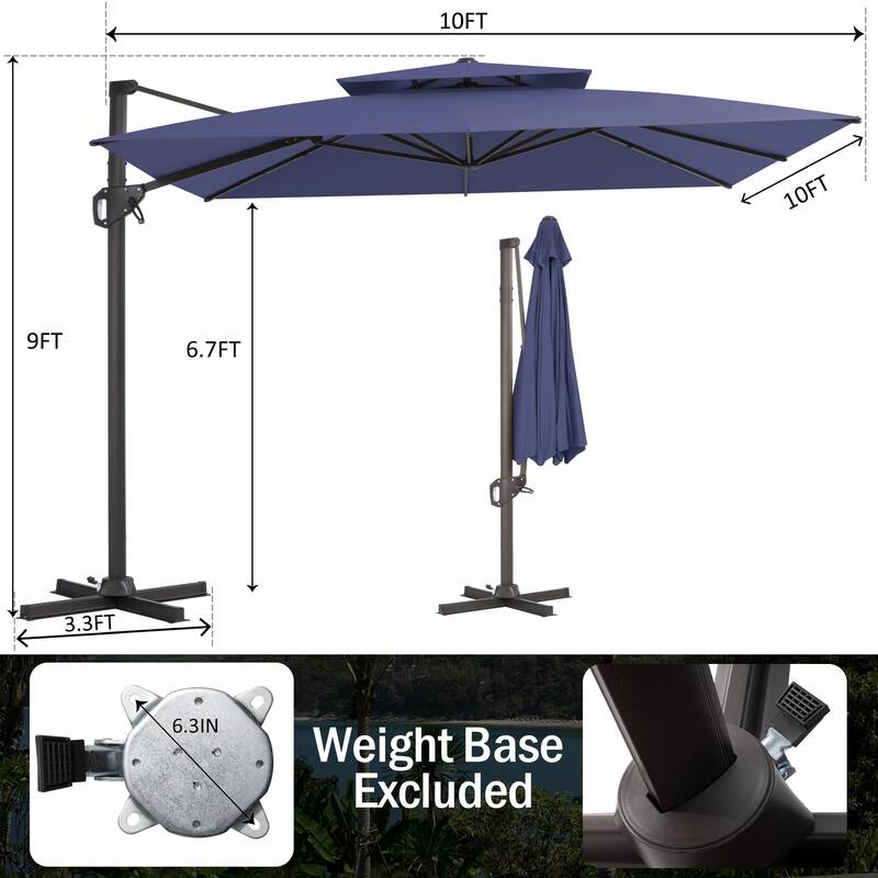 Pellebant 10'X10 FT Outdoor Patio Square Cantilever Umbrella with Double Top