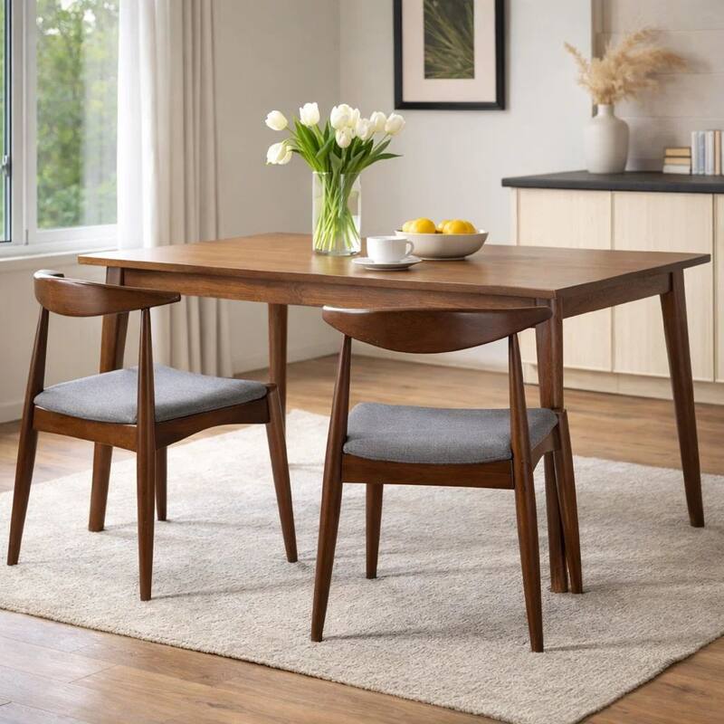 Syma Dining Side Chair Set of 2, Open Curved Back, Dark Brown Wood