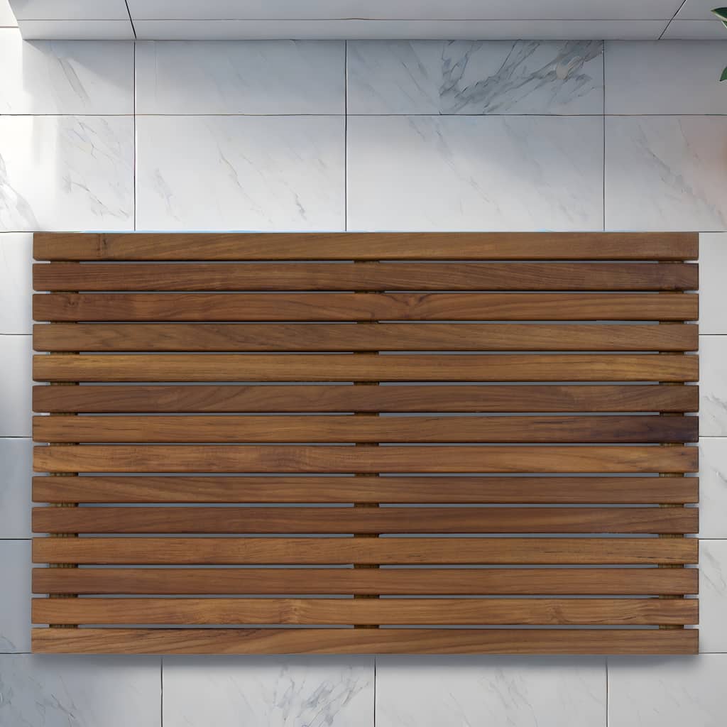 Sunnydaze Solid Teak Shower Mat - Spa-Inspired Slatted Bath Mat
