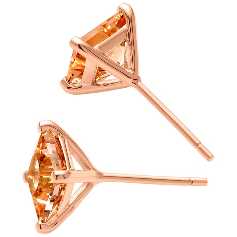 14k Rose Gold Morganite Stud Earrings 2 ct Princess Shape