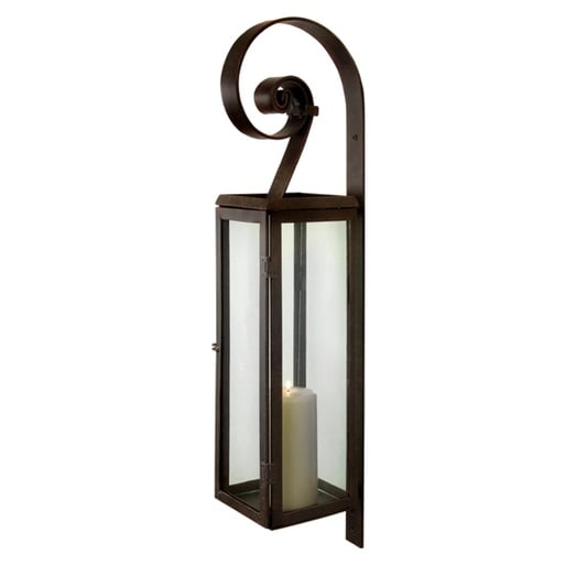 28" Rustic Scroll Rectangular Pillar Candle Lantern Wall Sconce - N/A