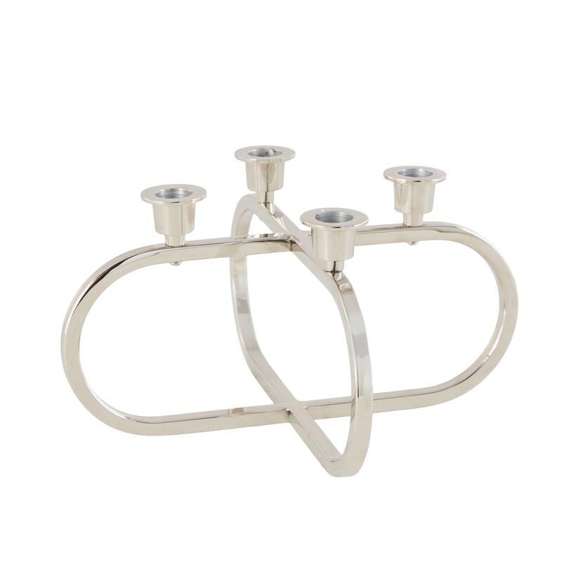 Stainless Steel Metal Geometric Overlapping Oval Candelabra - Silver - CosmoLiving by Cosmopolitan