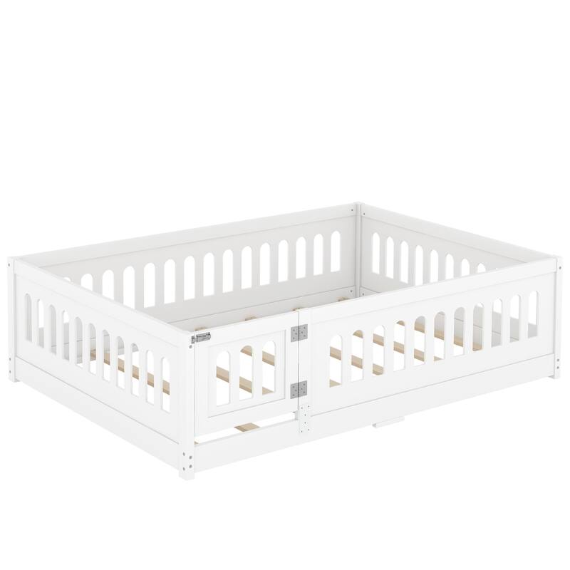 Full Size Montessori Floor Bed with Safety Guardrails & Door - 300LB Capacity