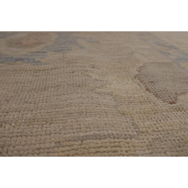 Vegetable Dye Beige Oushak Turkish Rug Handmade Wool Carpet - 9'1"x 12'3"