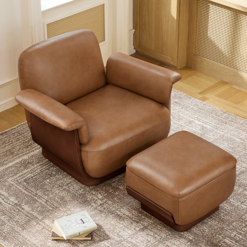 Spruce & Spring Modern Rounded Swivel Accent Chair & Storage Ottoman Set Living Room Set