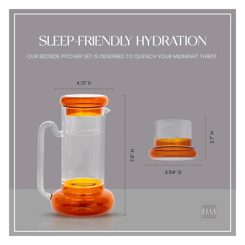 Elle Decor Bedside Pitcher Set Carafe with Cup - 32-Ounce Carafe