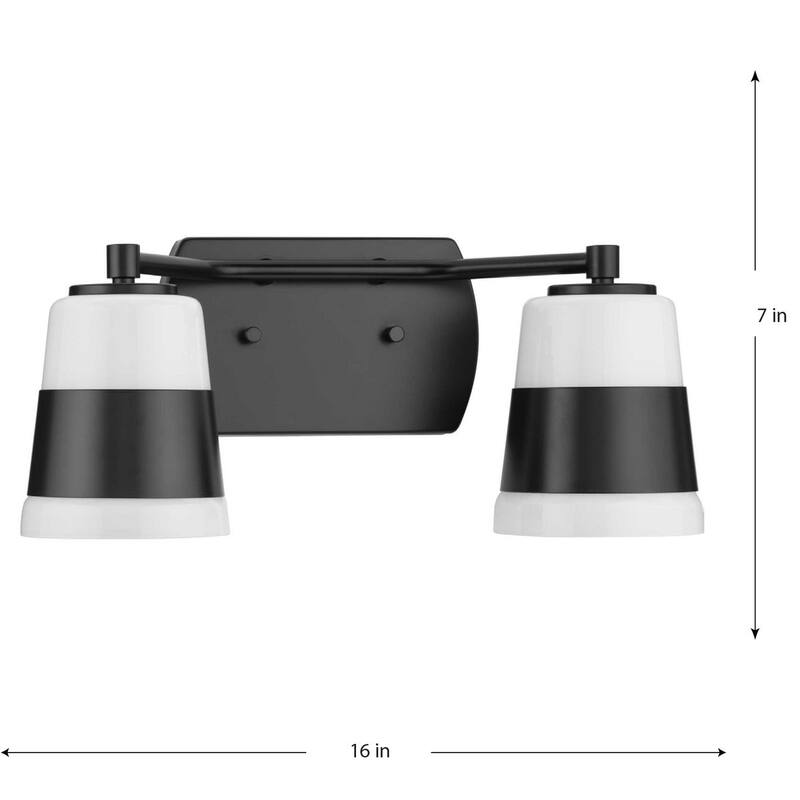 Haven Collection Two-Light Matte Black Opal Glass Luxe Industrial Bath Light - 16 in x 6.75 in x 7 in