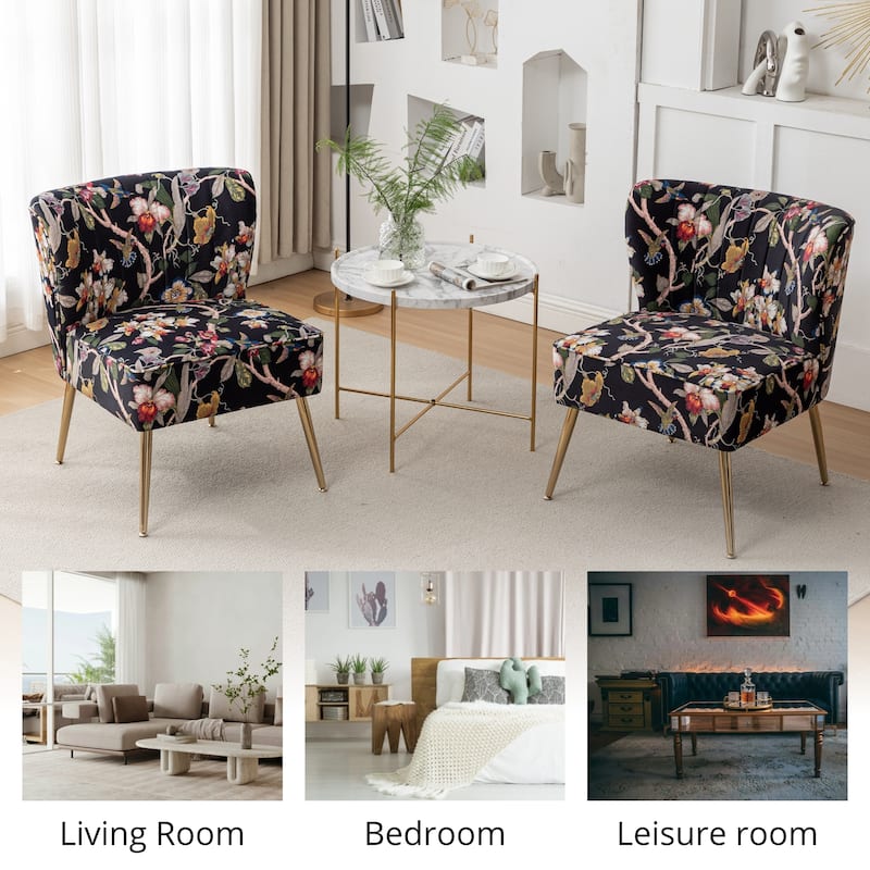 Velvet Floral Accent Chair with Gold Legs, Modern Comfy Tufted Side Chair for Living Room/Bedroom