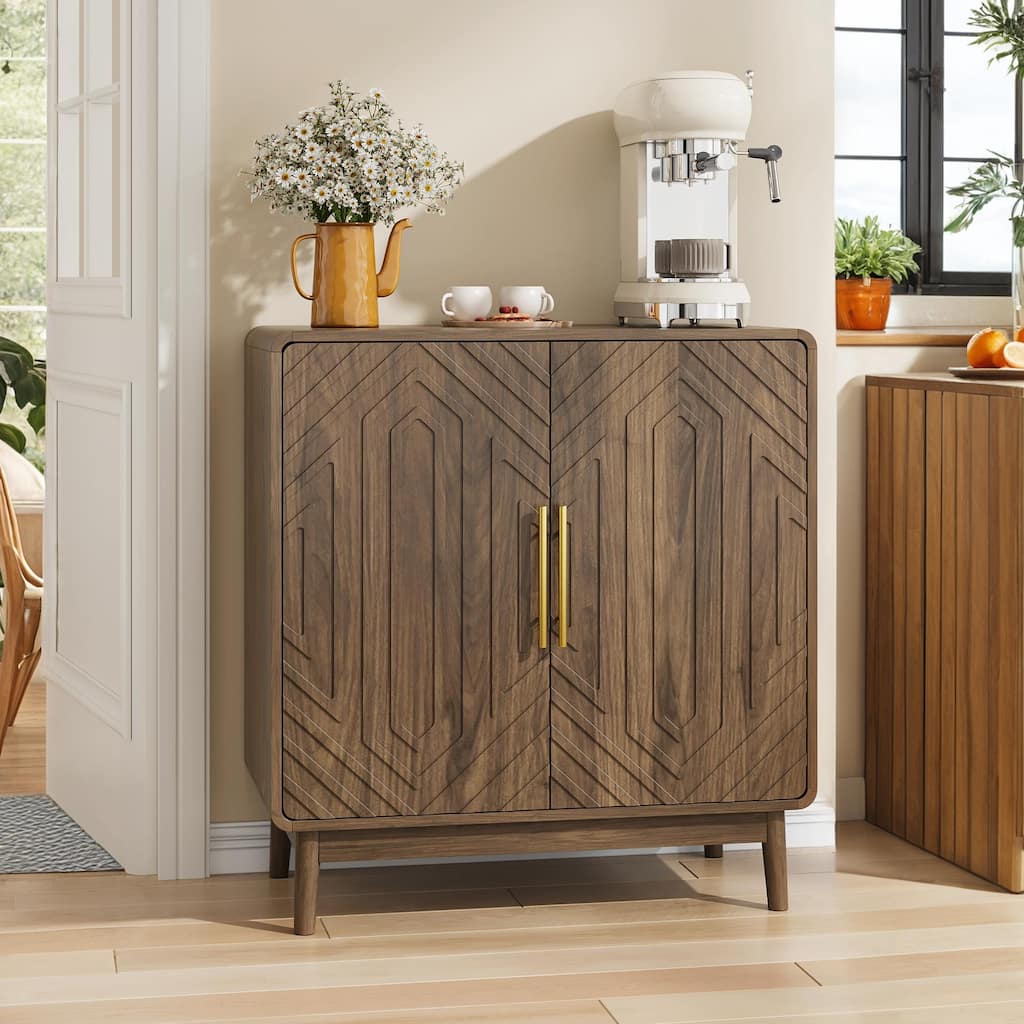 55" Curved Edge Sideboard Cabinet with Adjustable Shelves