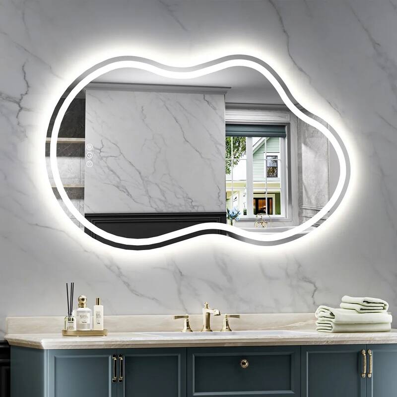 Irregular Front & Back LED Lighted Anti-fog Tempered Glass Wall Bathroom Vanity Mirror, ETL Certified, 3-Year Warranty - 40"x24"