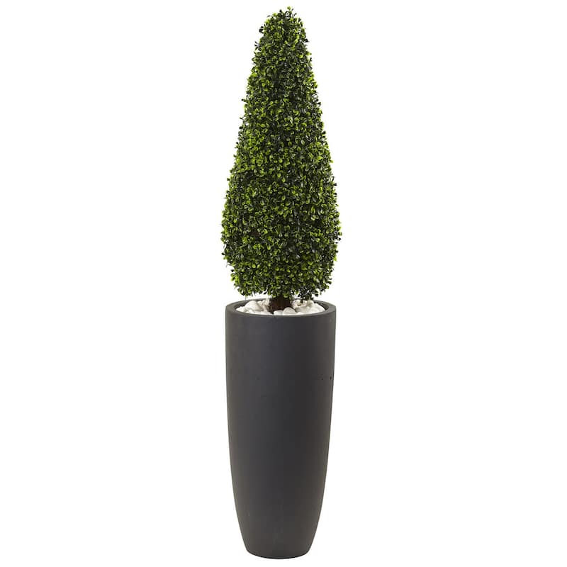 Modern Topiary Plant Indoor Outdoor 50In Artificial Greenery Decor Gray Planter - 4.17ft.