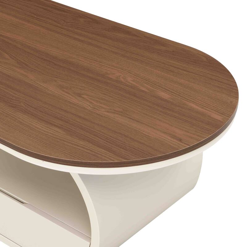 47'' Living Room Oval Shaped Coffee Table with Storage Drawer