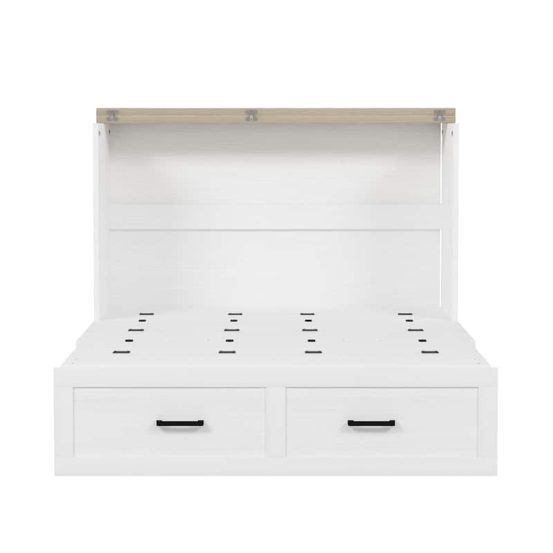 Roomfitters Queen/Full Size Farmhouse Murphy Cabinet Bed with Charging Station, Foldable Platform Bed with Large Storage