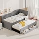 preview thumbnail 37 of 46, Daybed Captain Bed Upholstered Bed with Trundle and 3 Drawers, Elegance Stripe Design L-Shaped Upholstered Daybed Platform Bed Grey - Twin