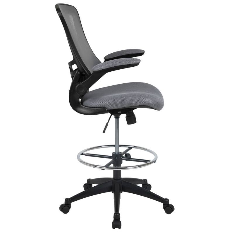 Mid-Back Ergonomic Drafting Chair with Adjustable Foot Ring and Flip-Up Arms