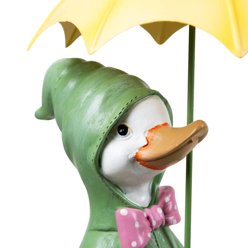 Sitting Duck in Raincoat and Umbrella Outdoor Garden Statue - 10.5"