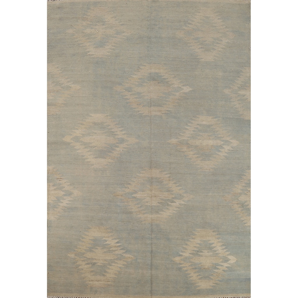 Geometric Nomad Wool Kilim Turkish Rug Wool Carpet - 4'7"x 6'3"