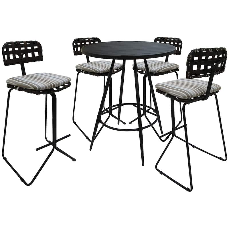 Outdoor/Indoor Metal Pub Set - Nikki 30" Bar Stools - 30" Seat Bar Height - Beige Striped - Black