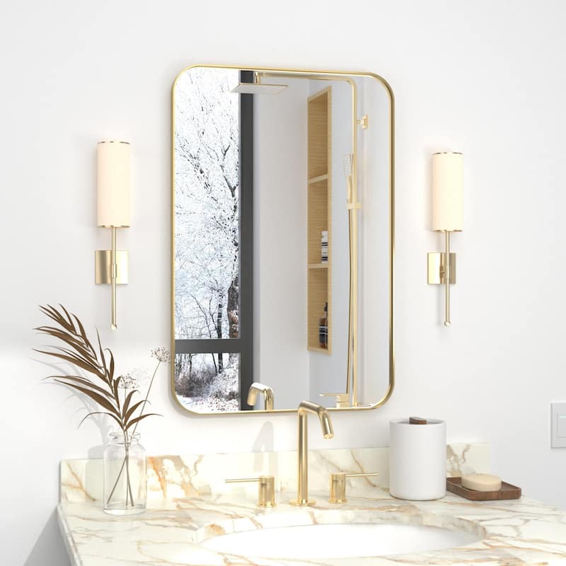 Modern Rounded Rectangle Wall Mirror with Stainless Steel Frame for Bathroom Vanity(1 Piece)