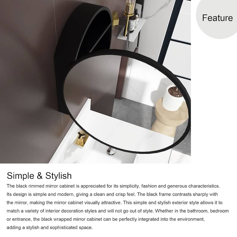24/30 inch Round Surface Mount Medicine Cabinet with Mirror and Shelves