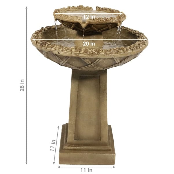 2-Tier Beveled Flower Outdoor Water Fountain 28" Garden Patio Feature