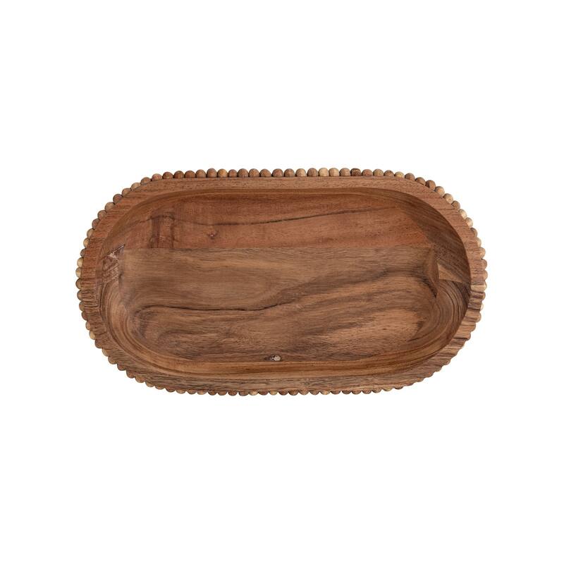 Acacia Wood Beaded Oval Wood Bowl