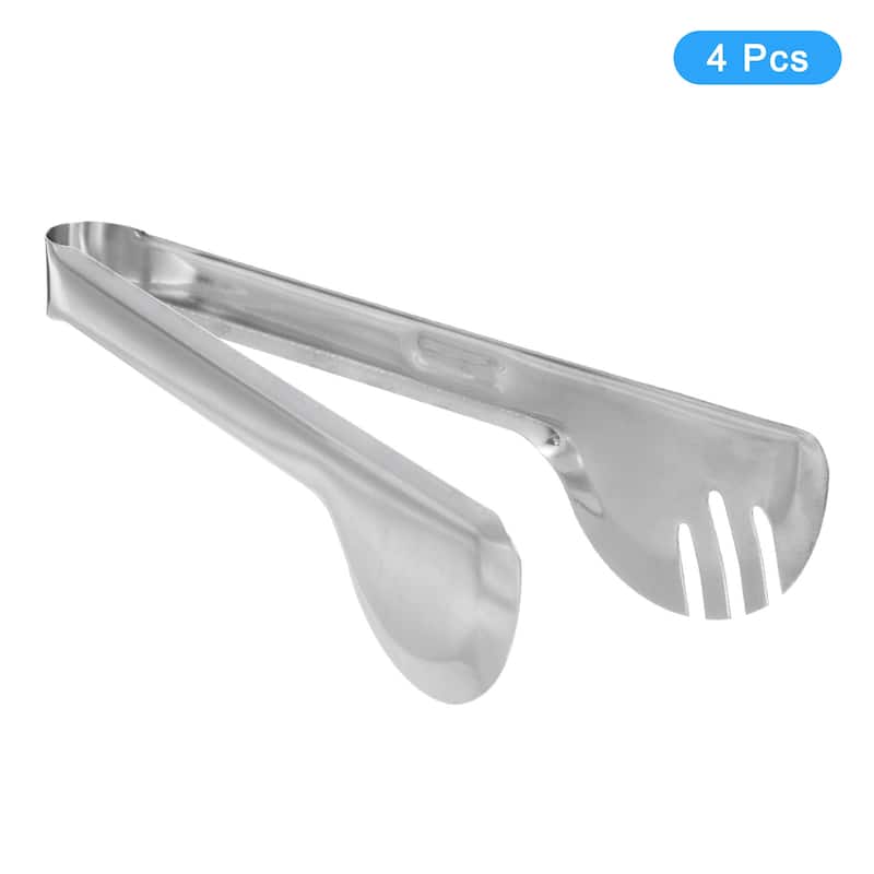 Serving Tongs, 4pcs 9.5 Inch Stainless Steel Ice Tongs, Mini Tongs Semicircle - Silver
