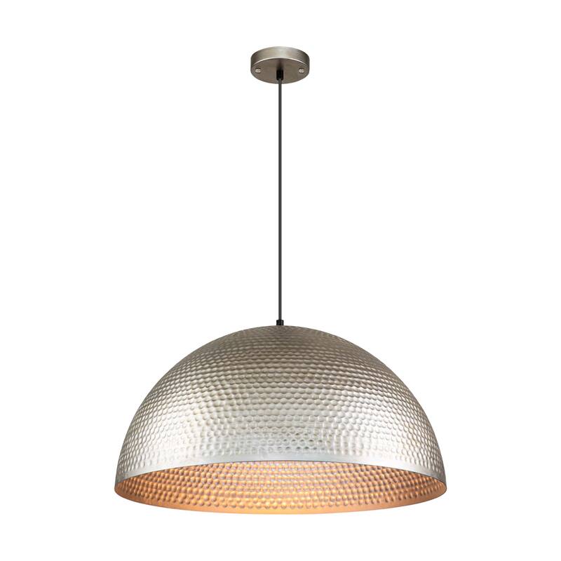 1-Light 24 inches Farmhouse Industrial Large Metal Hammered Antique Silver Oversized Dome Pendant Light - 24"D