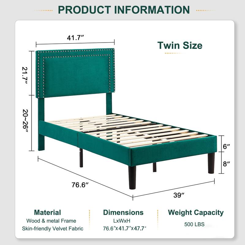 VECELO Upholstered Bed Frames with Height Adjustable Headboard