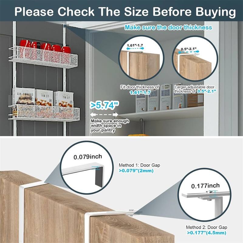 Over the Door Pantry Organizer 6Tier Mesh Basket Hanging - 5.6"D x 17"W x 72.45"H