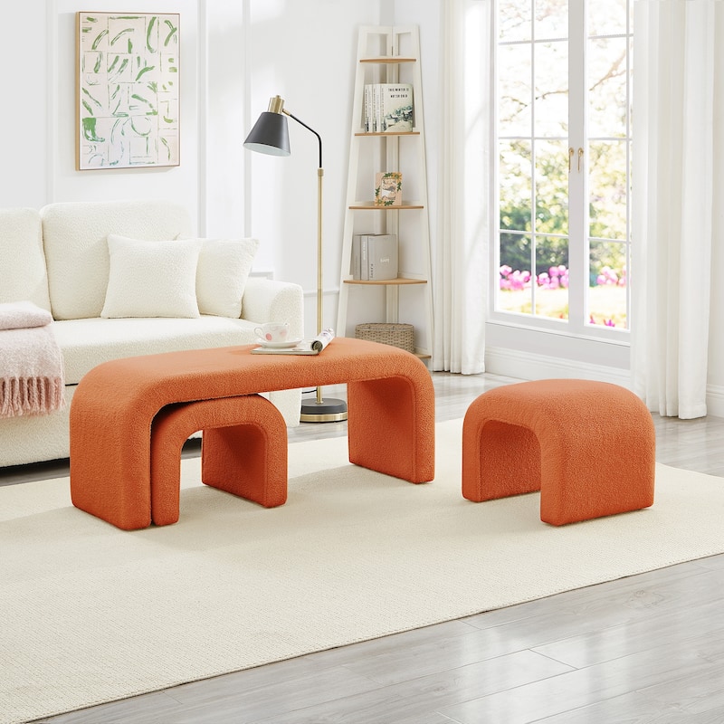 Set of 3 U-Shaped Modern Bench Teddy Ottoman Bench