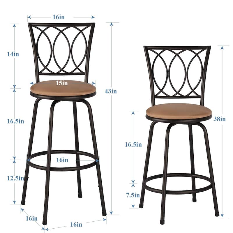 Javlergo Set of 2 Bar Stools Adjustable-Height Swivel Seat Counter Stools