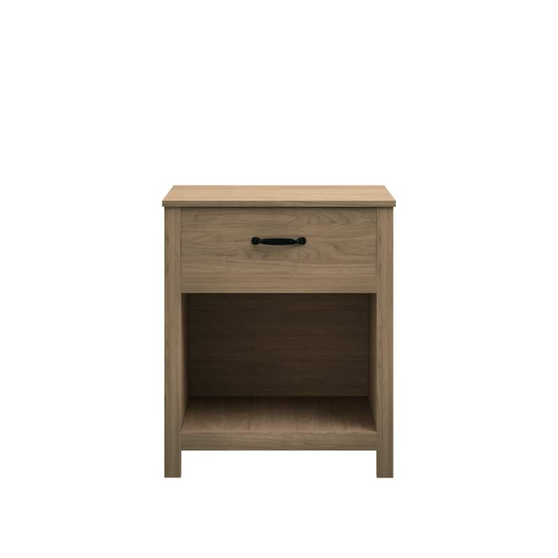 Wood Nightstand with Drawer and Open Shelf, Modern Bedside Table with Storage, Wooden End Table for Bedroom