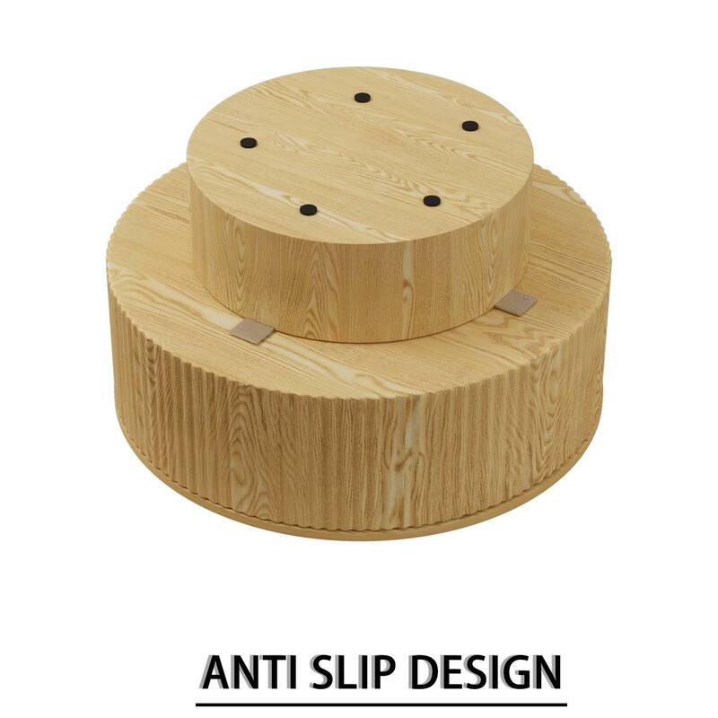 29.53" MDF Modern Circular Coffee Table, with Circular Stripe Design and Storage Space, Suitable for Home & Kitchen