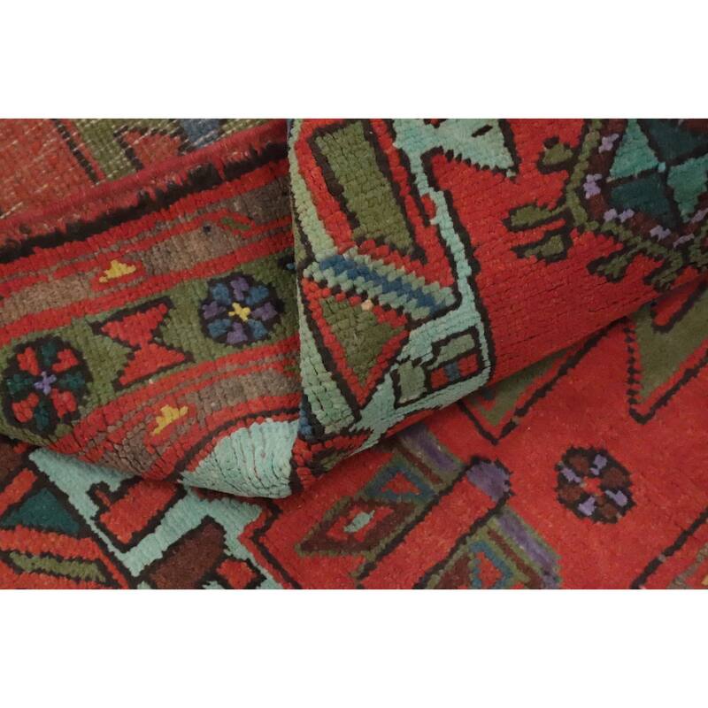 Hand Knotted Oriental 100% Wool Carpet Traditional Geometric Oranges & Rust Heriz Runner Rug - 9' 10'' X 3' 1''