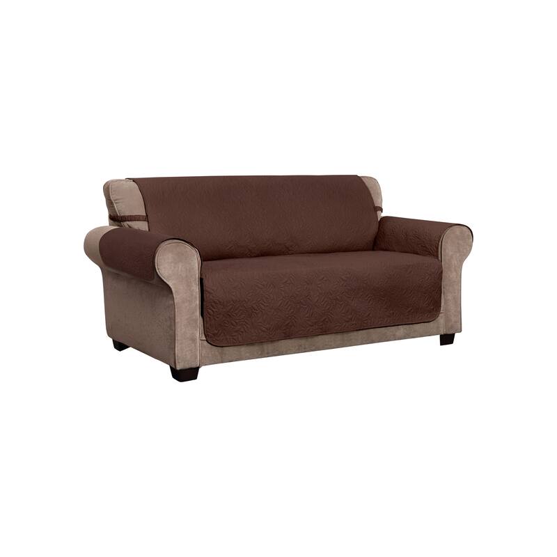 Belmont Leaf Secure Fit Sofa Furniture Cover Slipcover - Coffee