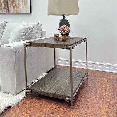 Wood End Table with Metal Frame and Shelf