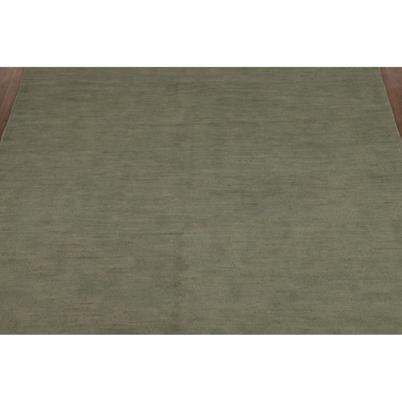 Modern Gabbeh Oriental Rug Handmade Green Wool Carpet - 4'11" x 6'5"