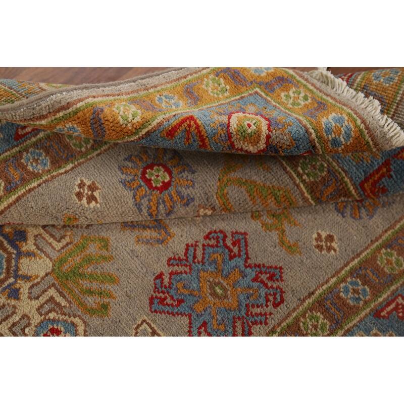 Geometric Red Kazak Accent Rug Hand-Knotted Wool Carpet - 3'2" x 4'8"