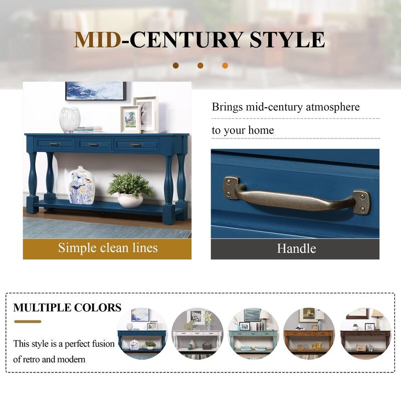 63" Long Wood Console Table with 3 Drawers and 1 Bottom Shelf for Entryway, Hallway