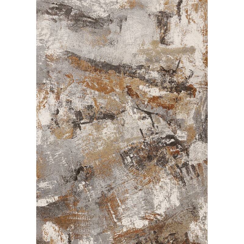 Amelia Collection - Dense Abstract Art Grey Cream Brown Area Rug - 7'10" x 10'10"