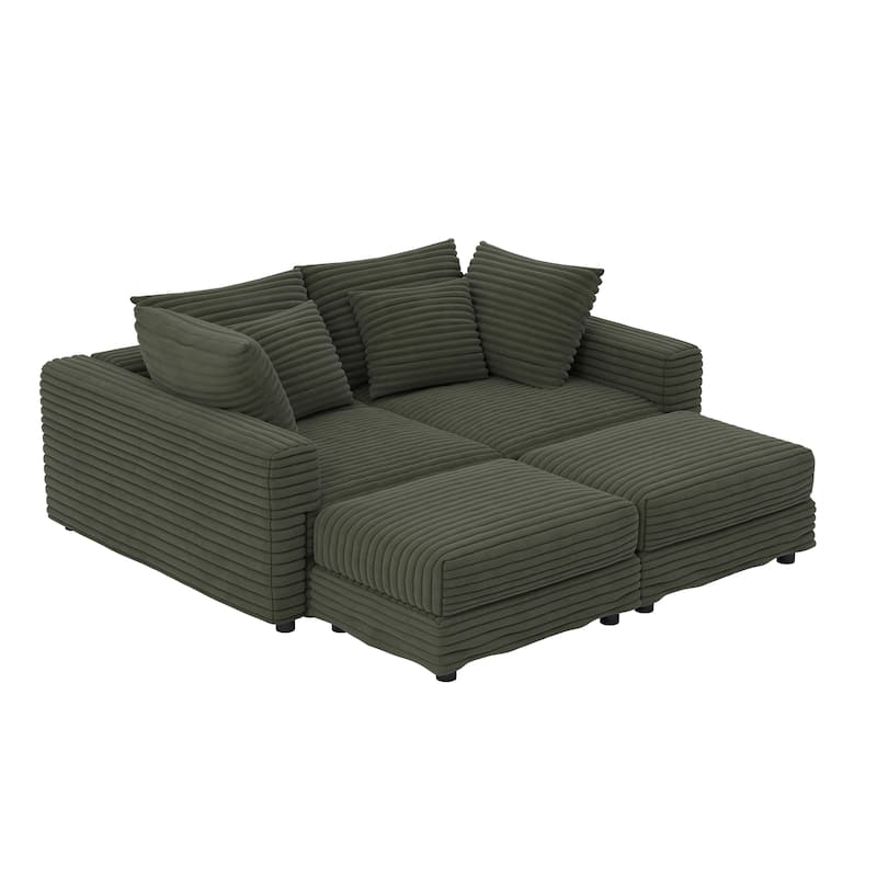 102.4" Corduroy Couch with Ottomans, 4 Seat Convertible Modular Sectional Sofa, Upholstered Couches with Pillows for Living Room
