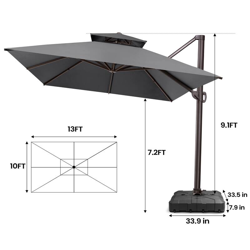 Pellebant 10 X 13 Feet Outdoor Cantilever Umbrella with Base