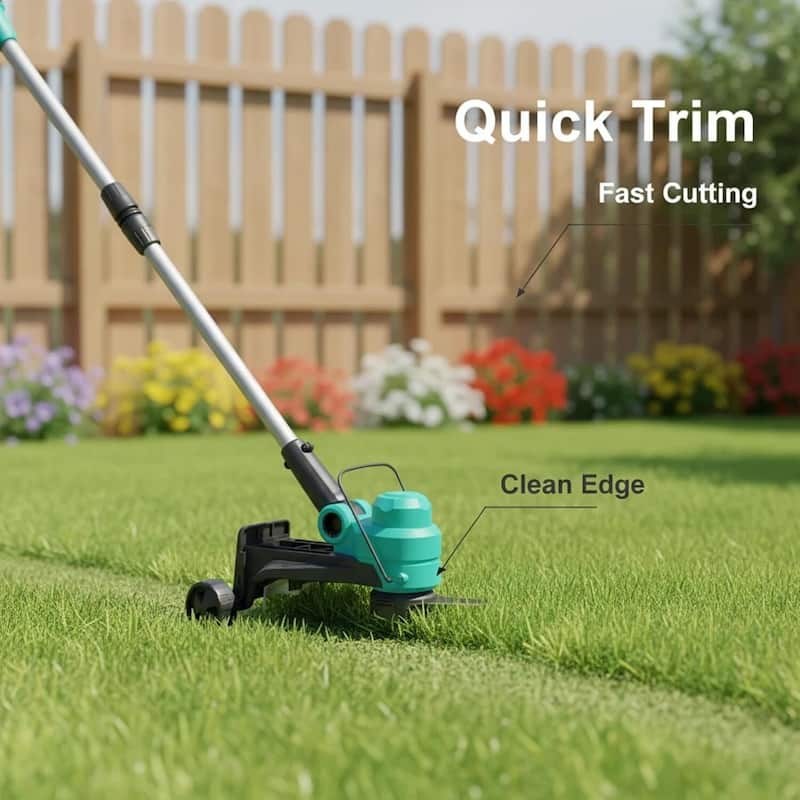 12" Cordless Weed Wacker, Grass Trimmer with Wheels, 8 pcs Spools Lines