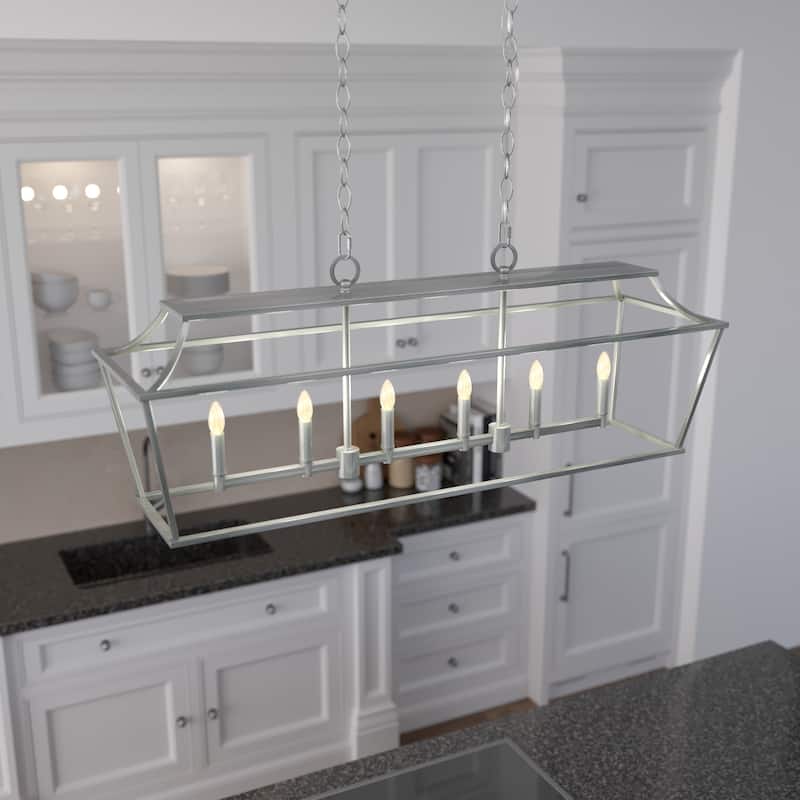 Hunter Laurel Ridge 6-Light Linear Chandelier - Kitchen Island, Dining Room - Modern Farmhouse, Candle, Industrial, Transitional - Brushed  Nickel
